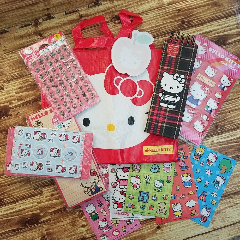 Hello Kitty Pink Red Tote and Stationery Set Sanrio Stickers Notepad Magnetic
